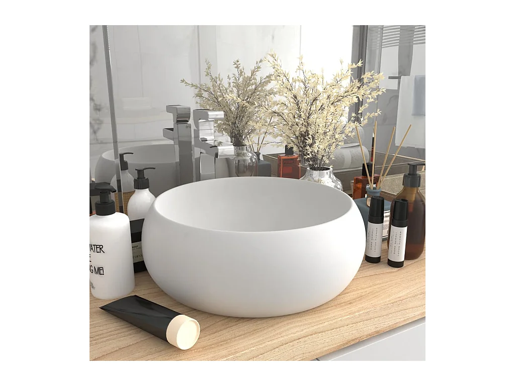 Lavabo rond-Vasque à poser-Bac à laver de luxe Blanc mat 40x15 cm Céramique