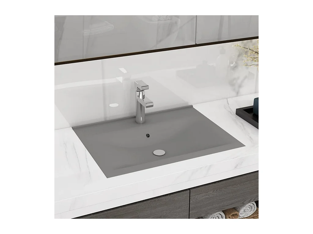 Vasque à poser-Lavabo avec trou de robinet Gris clair mat 60x46 cm Céramique