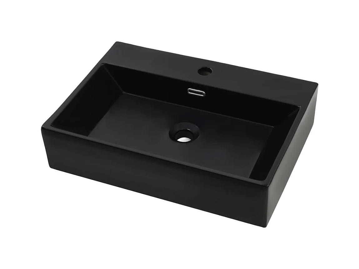 Lavabo salle de bain-Vasque avec trou de robinet en céramique Noir 60,5x42,5x14,5 cm