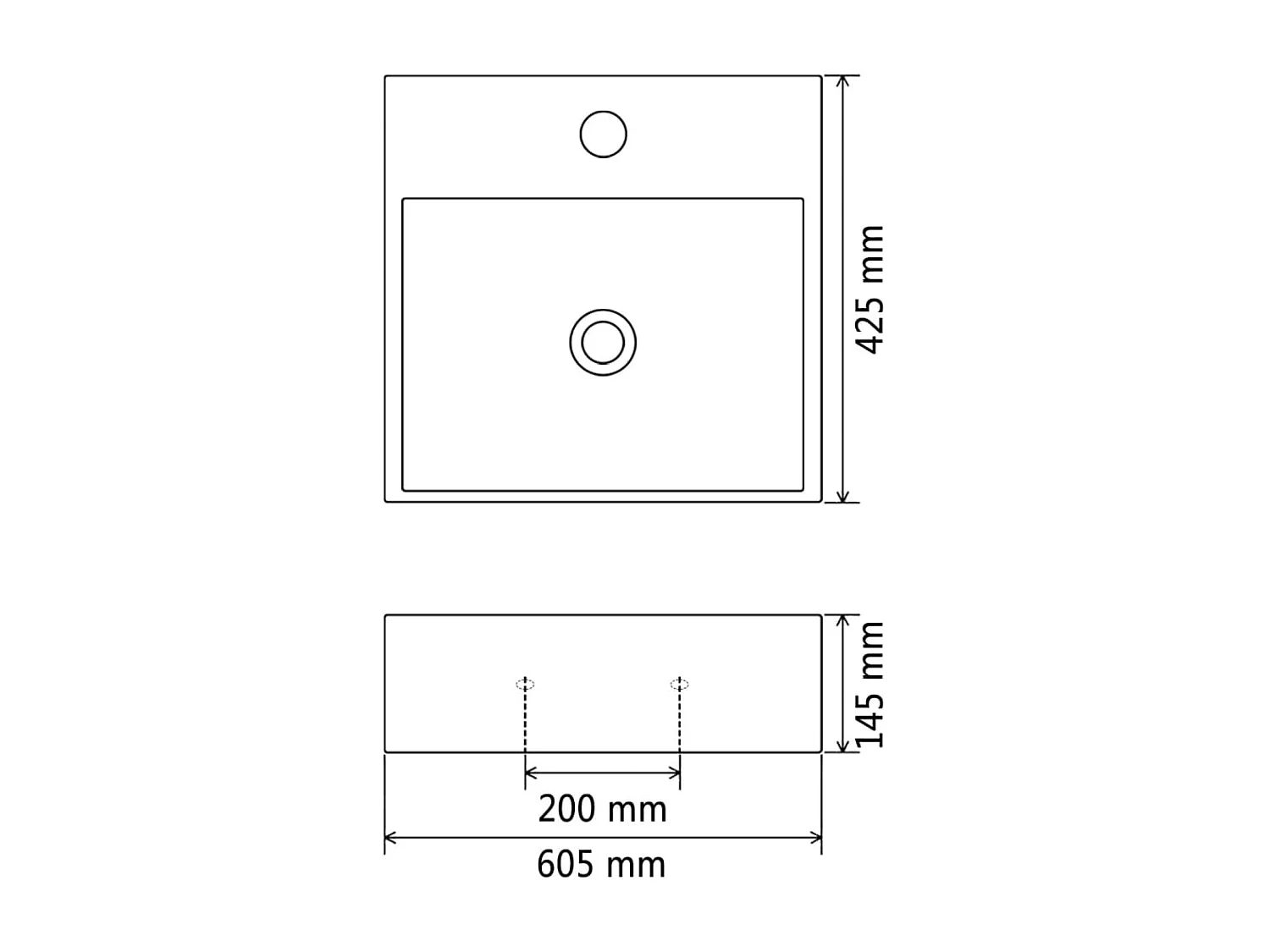 Lavabo salle de bain-Vasque avec trou de robinet en céramique Noir 60,5x42,5x14,5 cm