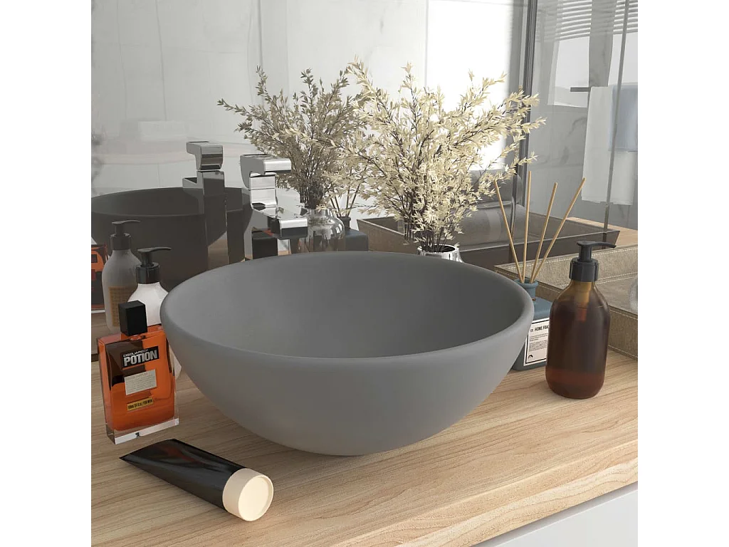 Lavabo rond-Vasque à poser-Bac à laver de luxe de salle Gris clair mat 32,5x14cm Céramique
