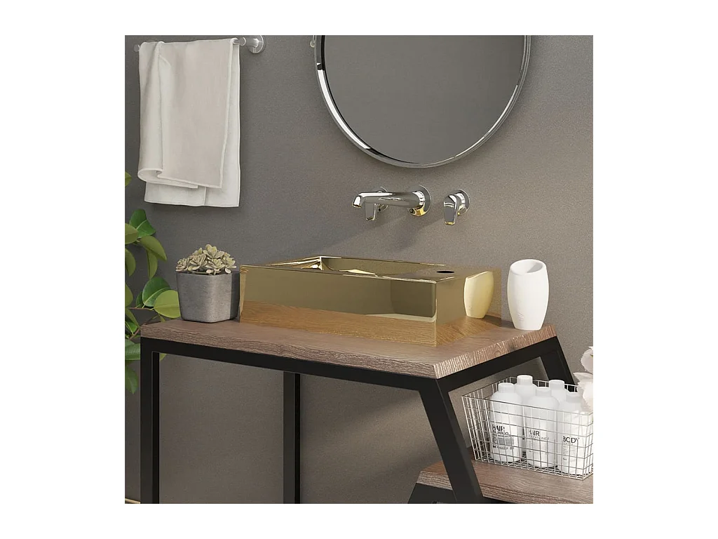 Vasque à poser-Lavabo avec trop-plein 49 x 25 x 15 cm Céramique Doré