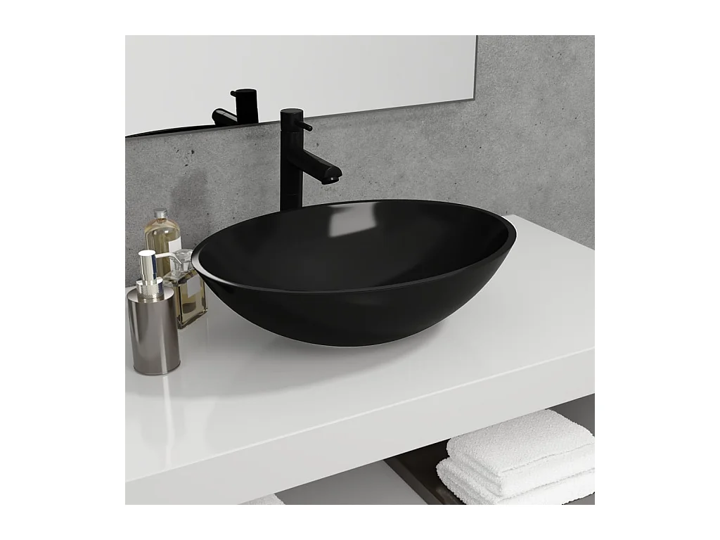 Lavabo Verre-Vasque à poser-Lavabo salle de bain 50x37x14 cm Noir