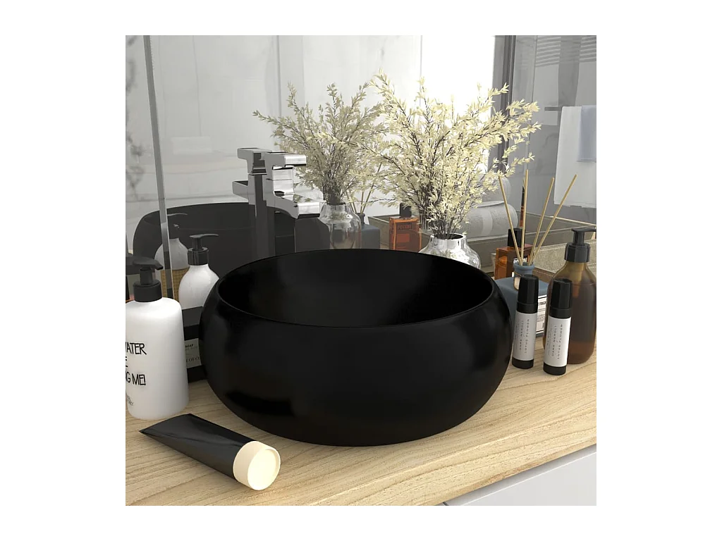 Lavabo rond-Vasque à poser-Bac à laver de luxe Noir mat 40x15 cm Céramique