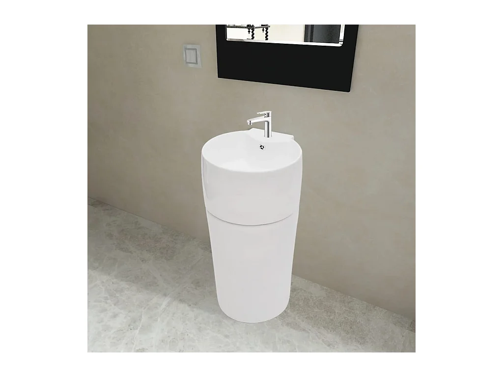 Lavabo salle de bain-Vasque à trou de trop-plein/robinet céramique Blanc pour salle de bain