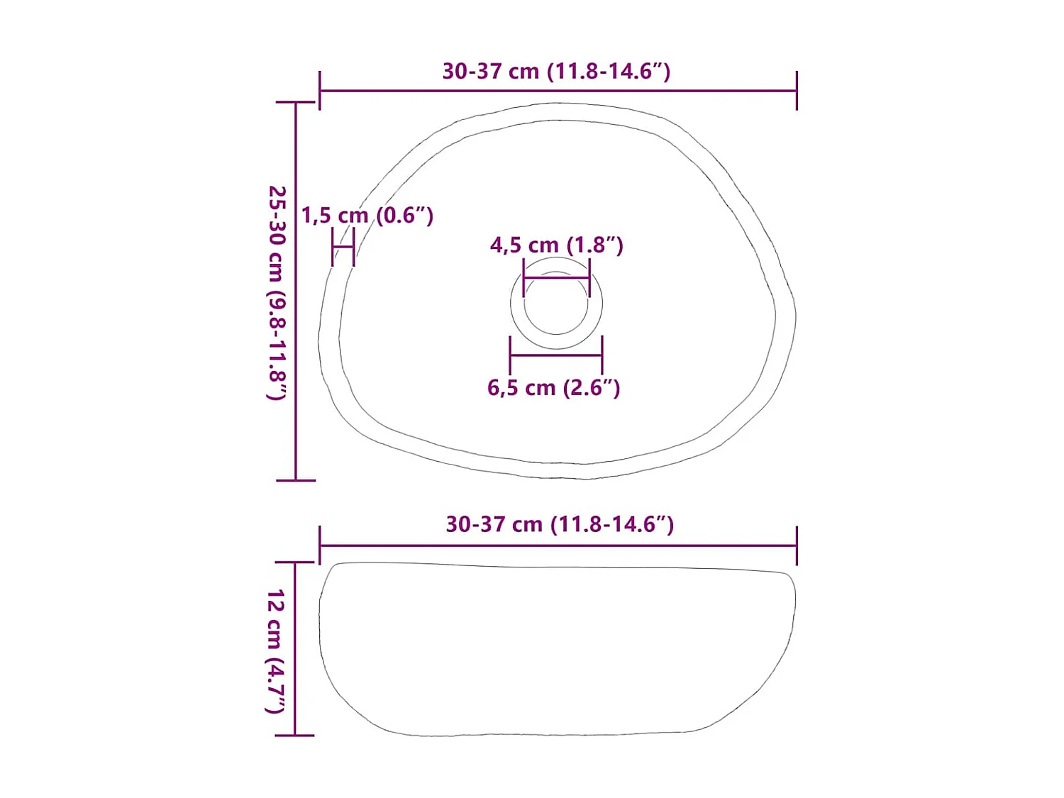 Lavabo | Bassin Gris clair (30-37) x (25-30) x 12 cm Pierre de Rivière