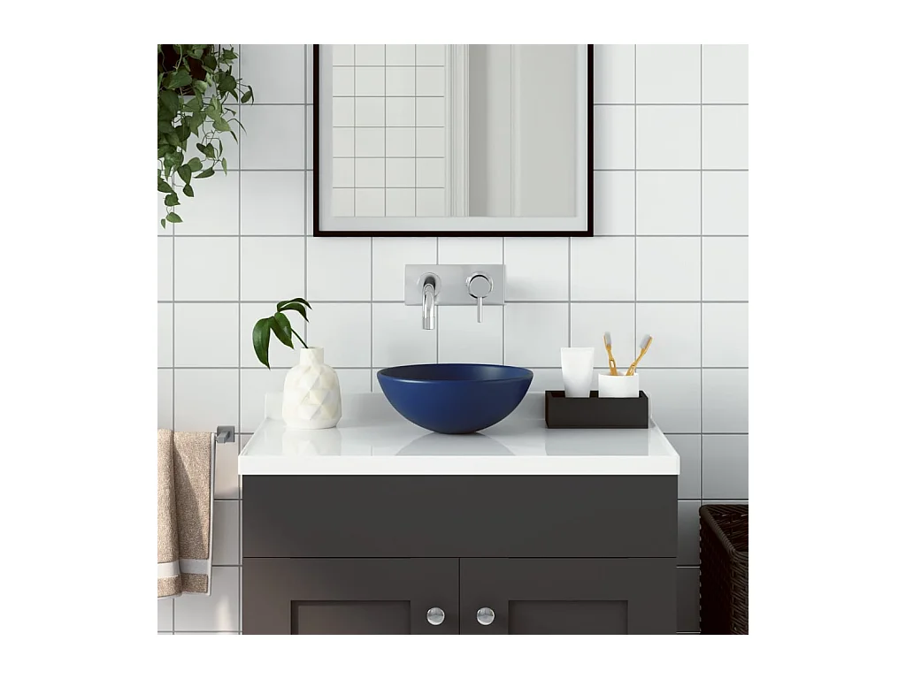 Lavabo salle de bain-Vasque à poser Céramique Bleu foncé Rond