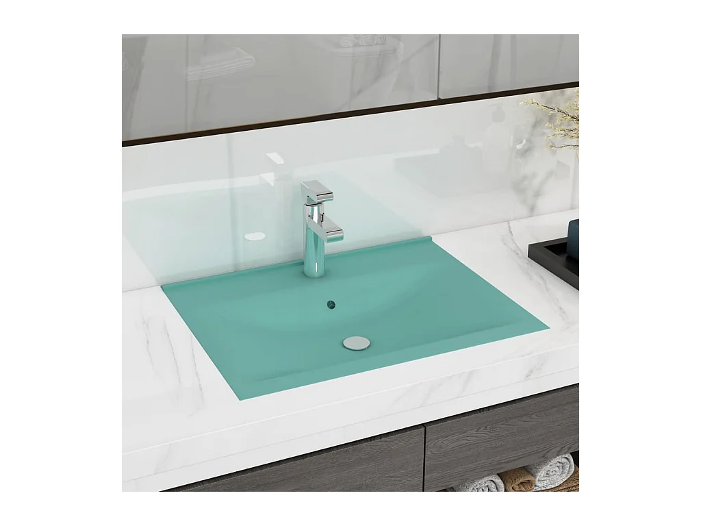 Vasque à poser-Lavabo avec trou de robinet Vert clair mat 60x46 cm Céramique