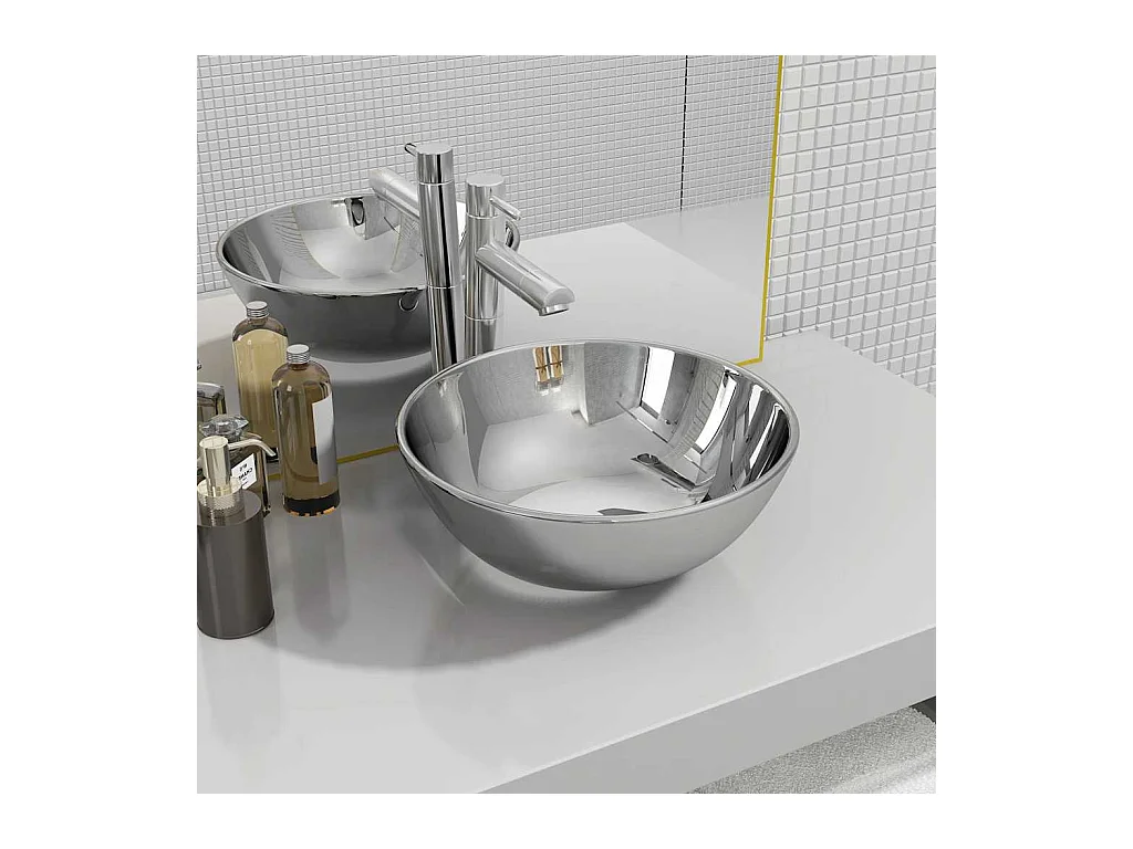 Lavabo salle de bain-Vasque à poser 28 x 10 cm Céramique Argenté
