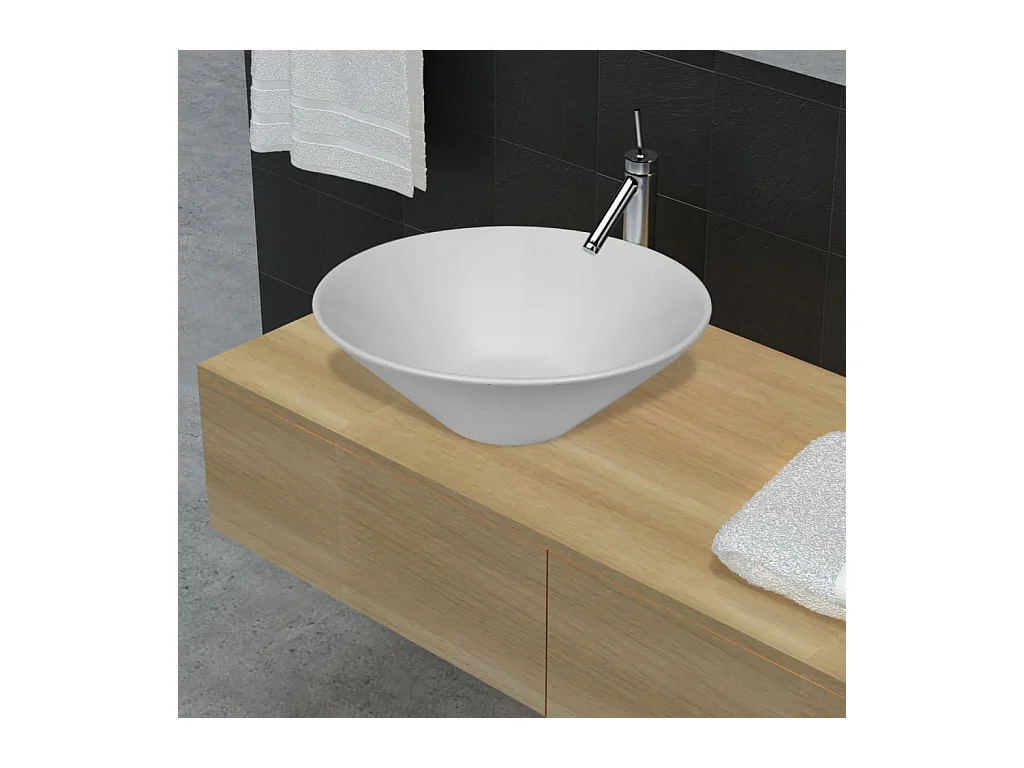 Lavabo salle de bain-Vasque à poser en porcelaine Blanc