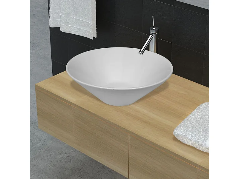 Lavabo salle de bain-Vasque à poser en porcelaine Blanc