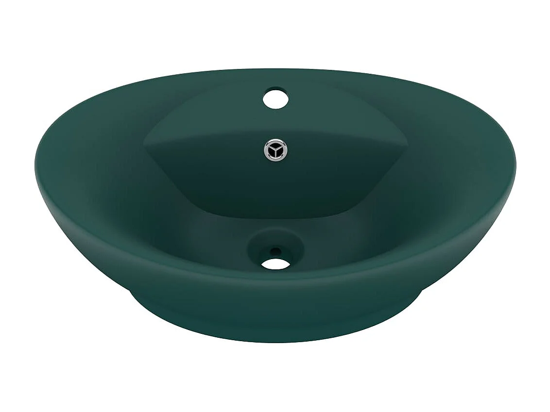 Lavabo | Vasque à poser | Bac à laver ovale à trop-plein Vert foncé mat 58,5x39 cm Céramique