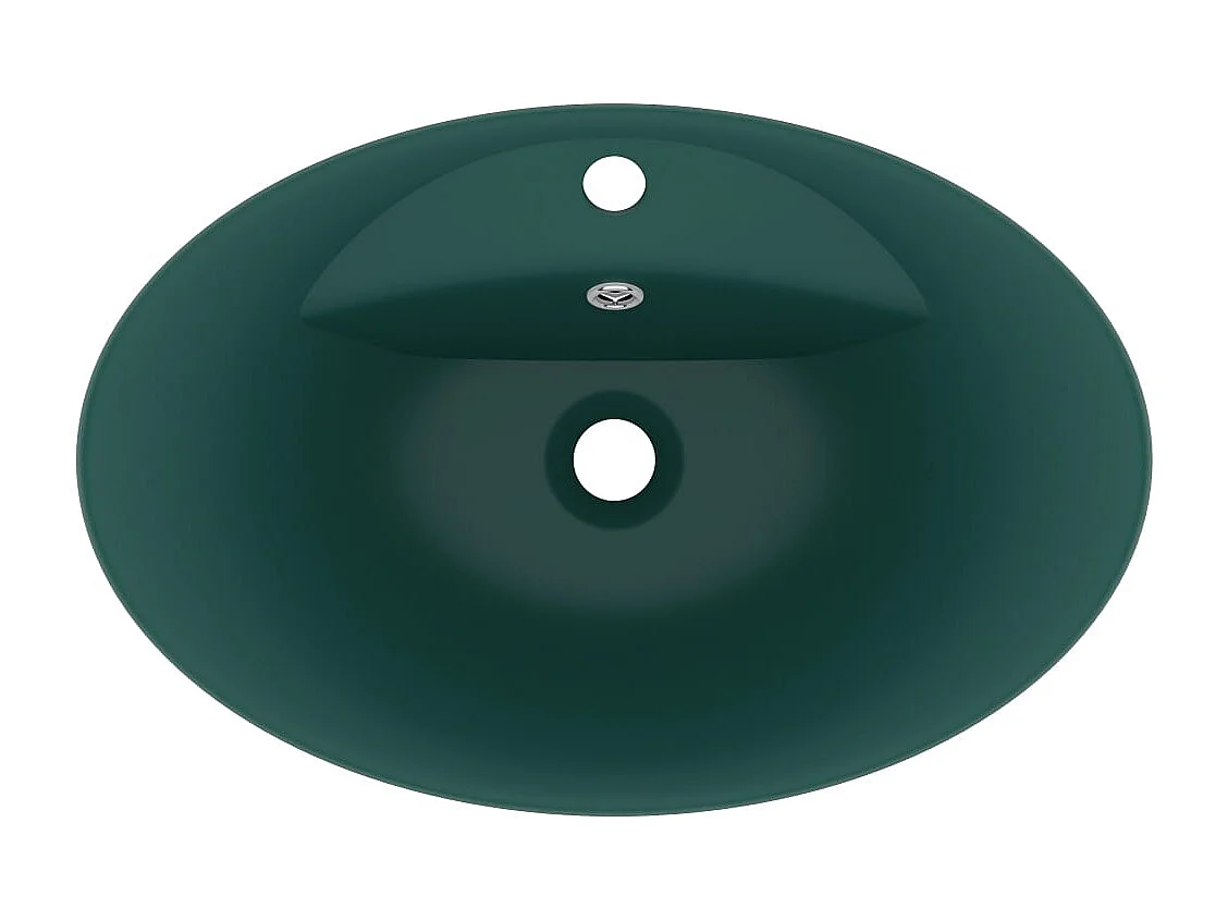 Lavabo | Vasque à poser | Bac à laver ovale à trop-plein Vert foncé mat 58,5x39 cm Céramique