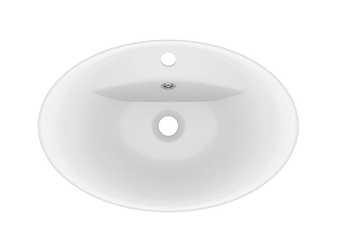 Lavabo | Vasque à poser | Bac à laver ovale de luxe à trop-plein Blanc mat 58,5x39cm Céramique