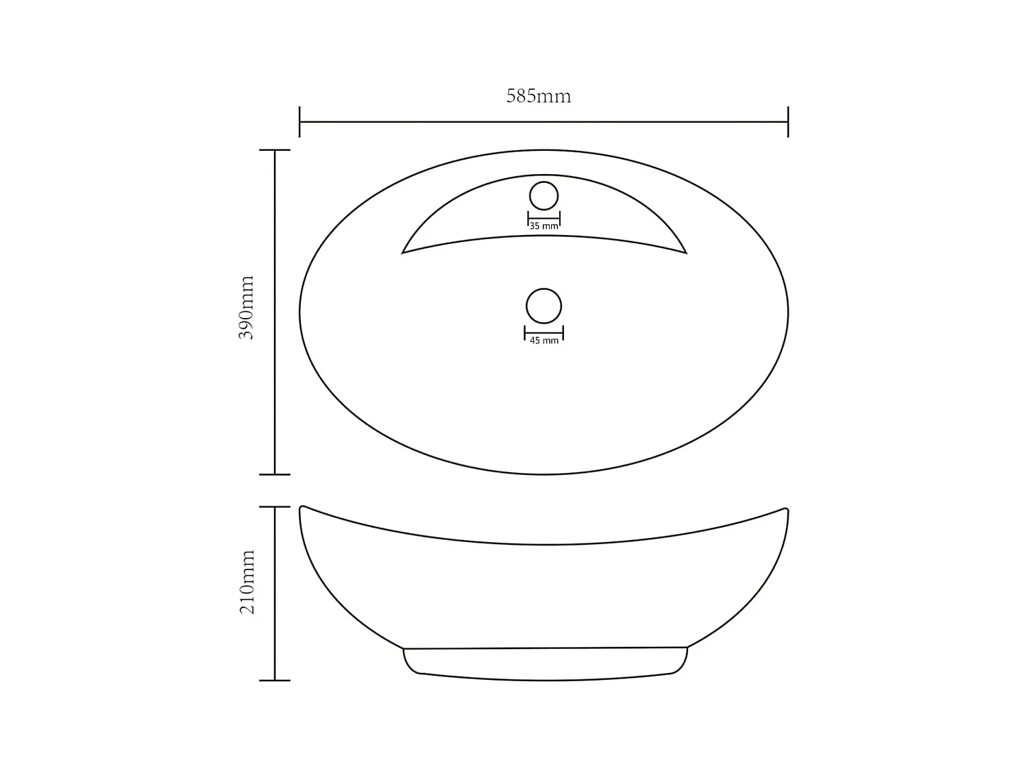 Lavabo | Vasque à poser | Bac à laver ovale de luxe à trop-plein Blanc mat 58,5x39cm Céramique