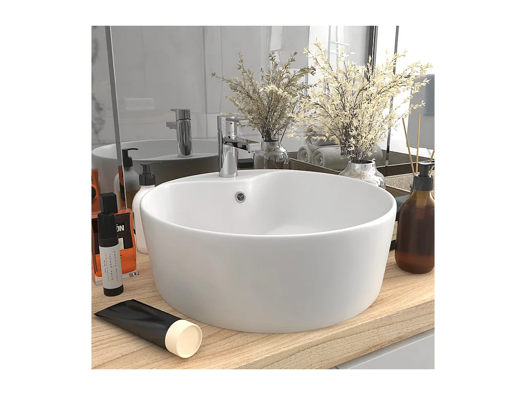 Lavabo salle de bain-Lavabo de luxe avec trop-plein Blanc mat 36x13 cm Céramique