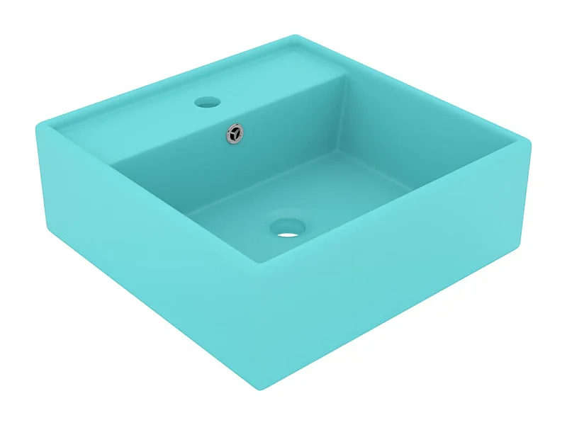 Vasque à poser-Lavabo carré à trop-plein Vert clair mat 41x41 cm Céramique