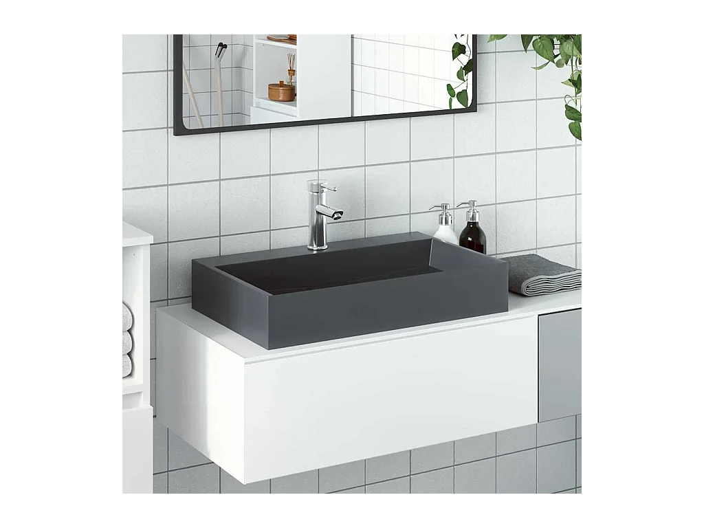 Vasque à poser Lavabo 60x38x11 cm fonte minérale/marbre anthracite
