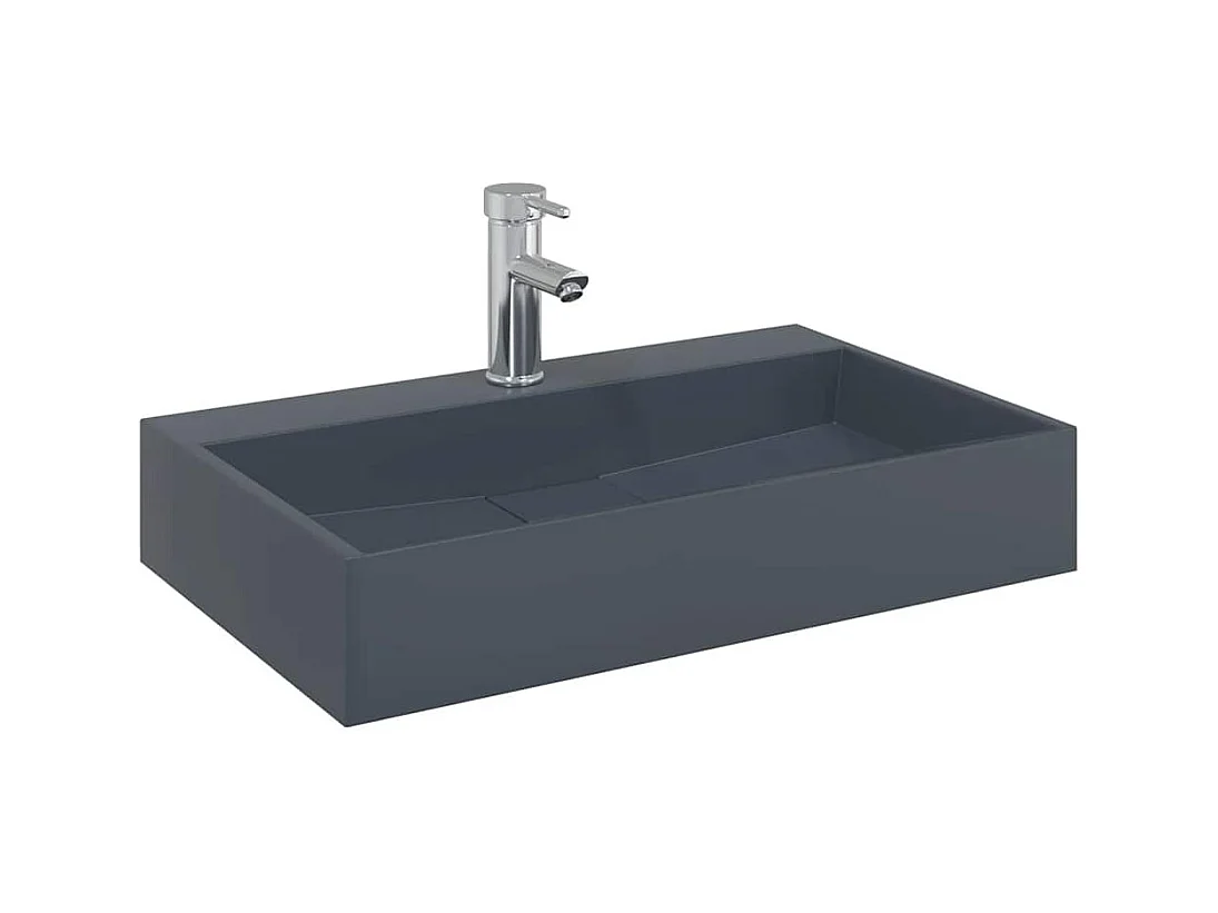 Vasque à poser Lavabo 60x38x11 cm fonte minérale/marbre anthracite