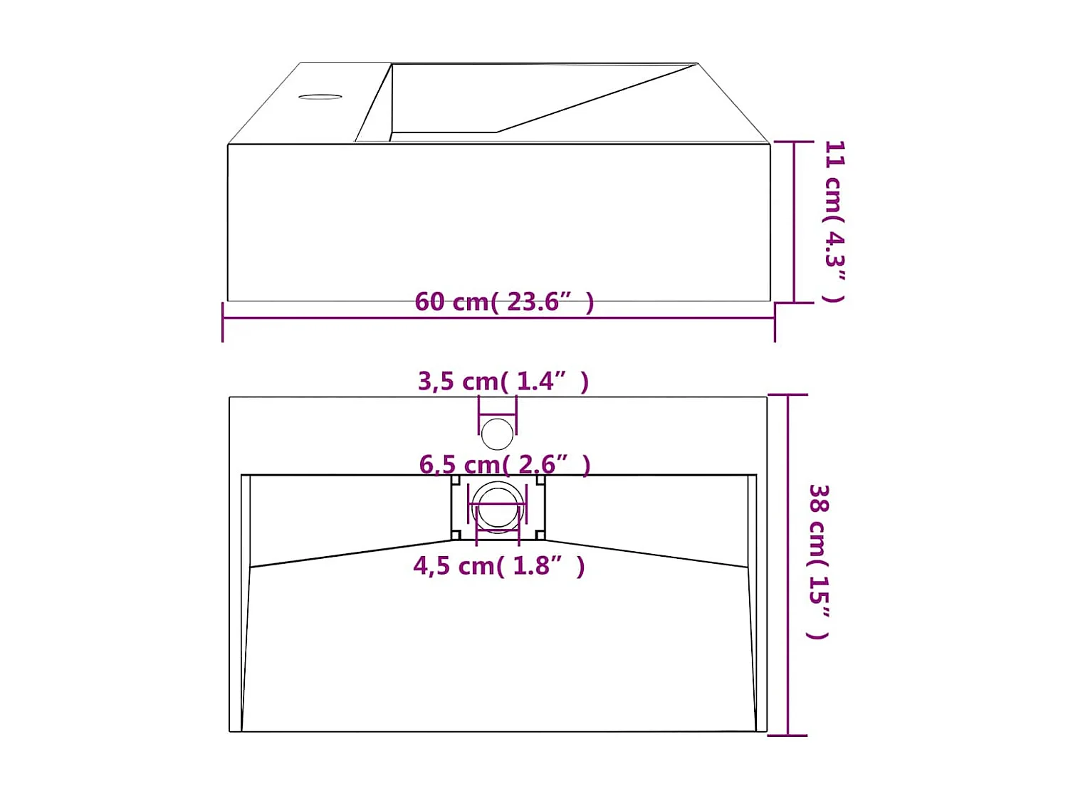 Vasque à poser Lavabo 60x38x11 cm fonte minérale/marbre anthracite
