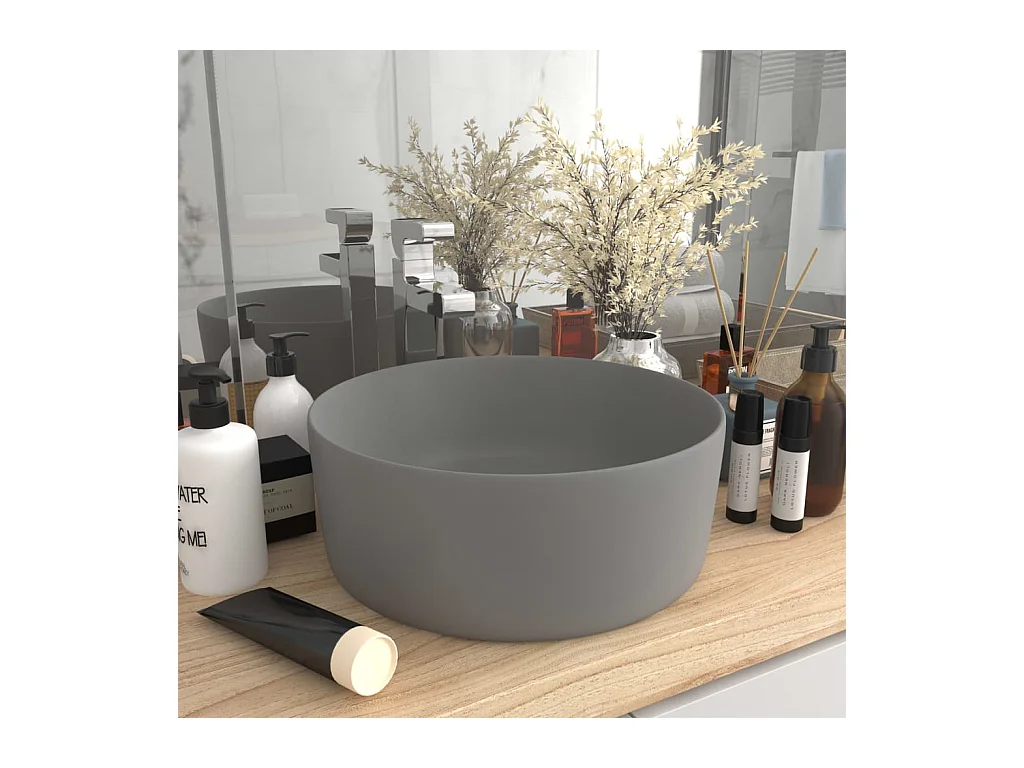 Lavabo rond-Vasque à poser-Bac à laver de luxe Gris clair mat 40x15 cm Céramique