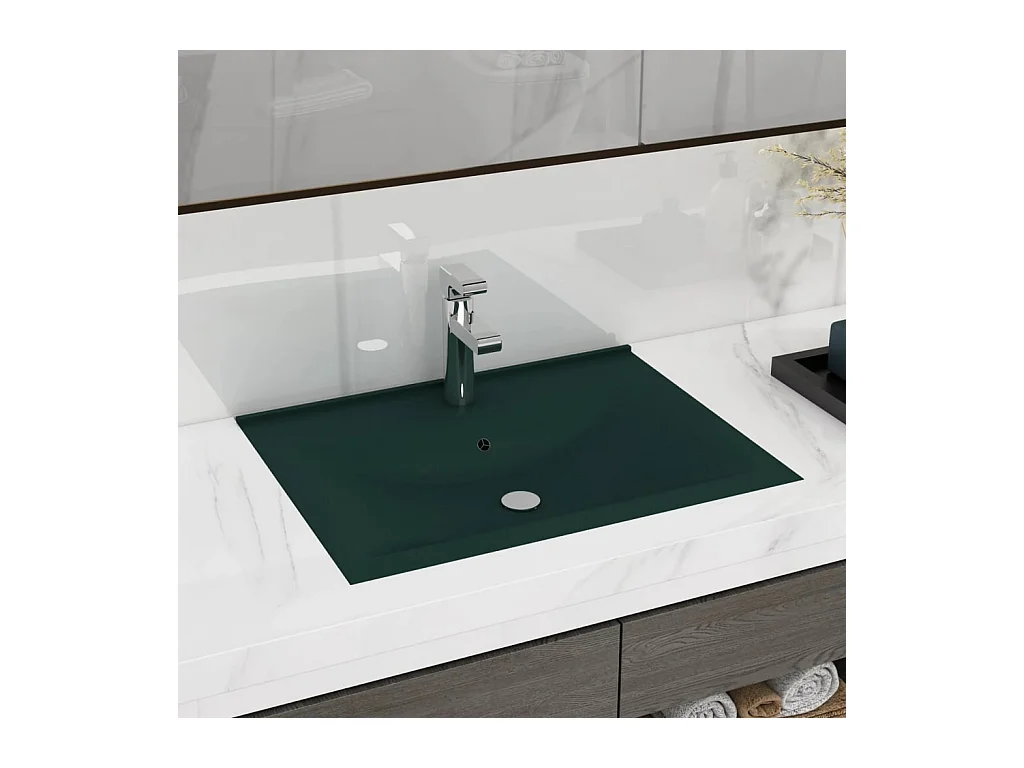 Vasque à poser-Lavabo avec trou de robinet Vert foncé mat 60x46 cm Céramique