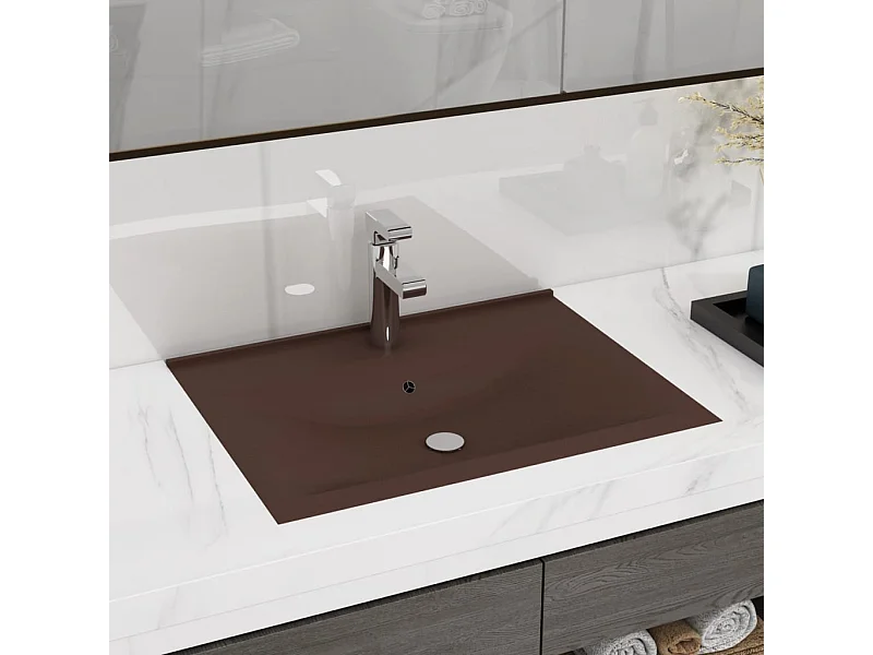 Vasque à poser-Lavabo avec trou de robinet Marron foncé mat 60x46 cm Céramique