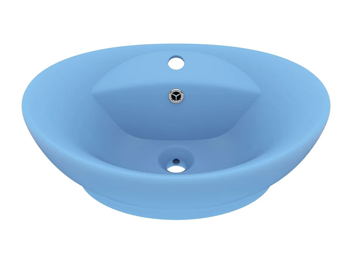 Lavabo | Vasque à poser | Bac à laver ovale à trop-plein Bleu clair mat 58,5x39 cm Céramique