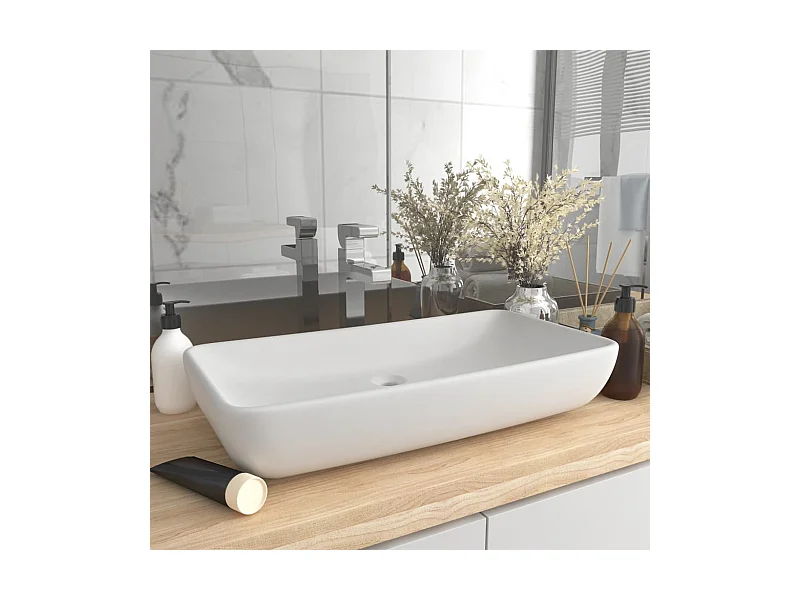 Lavabo salle de bain-Lavabo de luxe rectangulaire Blanc mat 71x38 cm Céramique