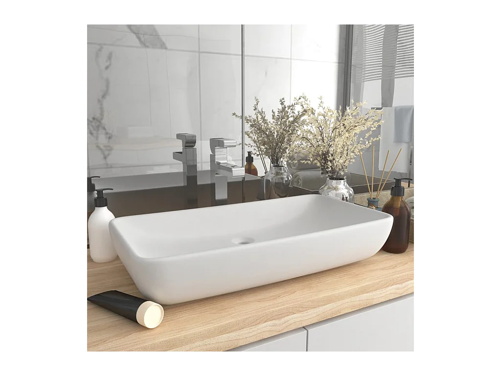 Lavabo salle de bain-Lavabo de luxe rectangulaire Blanc mat 71x38 cm Céramique
