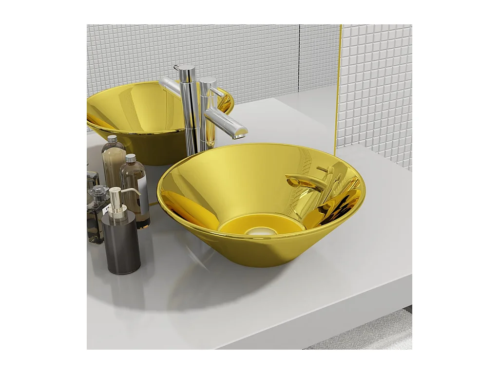 Lavabo salle de bain-Vasque à poser 42 x 14 cm Céramique Doré