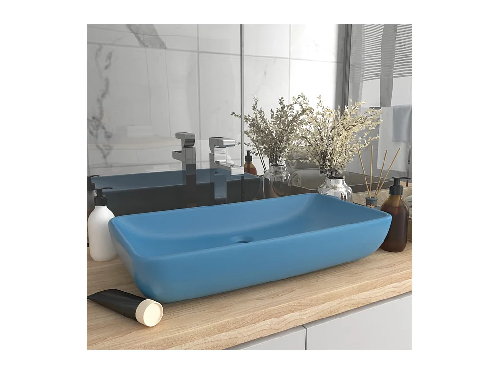 Lavabo salle de bain-Lavabo de luxe rectangulaire Bleu clair mat 71x38 cm Céramique