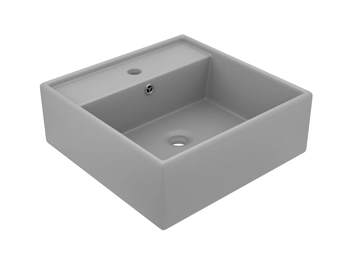 Vasque à poser-Lavabo carré à trop-plein Gris clair mat 41x41 cm Céramique