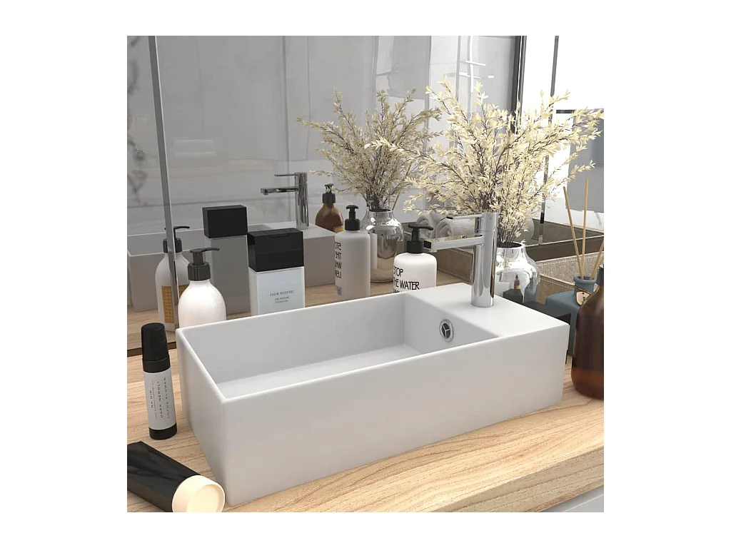 Lavabo salle de bain-Vasque à poser avec trop-plein Céramique Blanc mat
