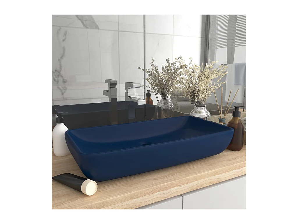 Lavabo salle de bain-Lavabo de luxe rectangulaire Bleu foncé mat 71x38 cm Céramique