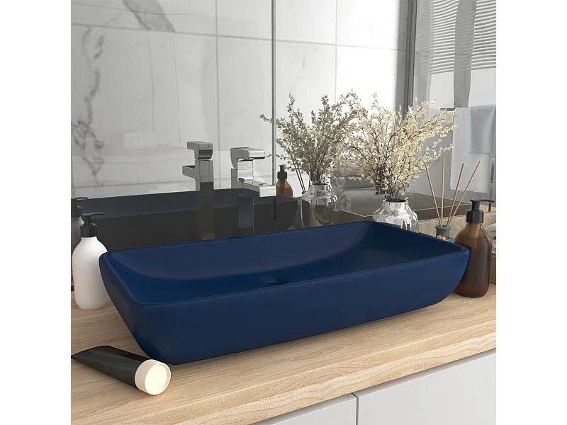 Lavabo salle de bain-Lavabo de luxe rectangulaire Bleu foncé mat 71x38 cm Céramique