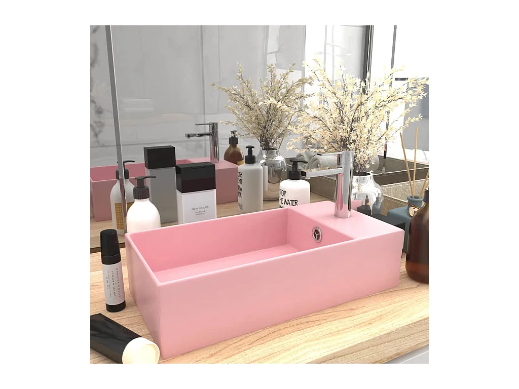 Lavabo salle de bain-Vasque à poser avec trop-plein Céramique Rose