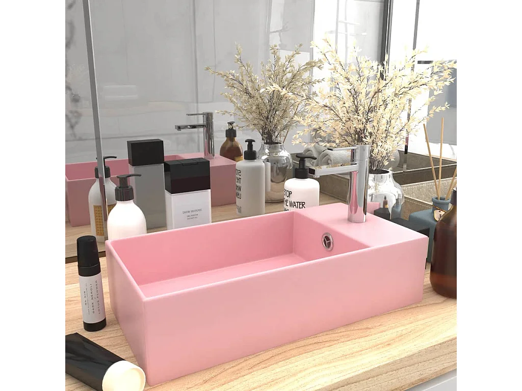 Lavabo salle de bain-Vasque à poser avec trop-plein Céramique Rose