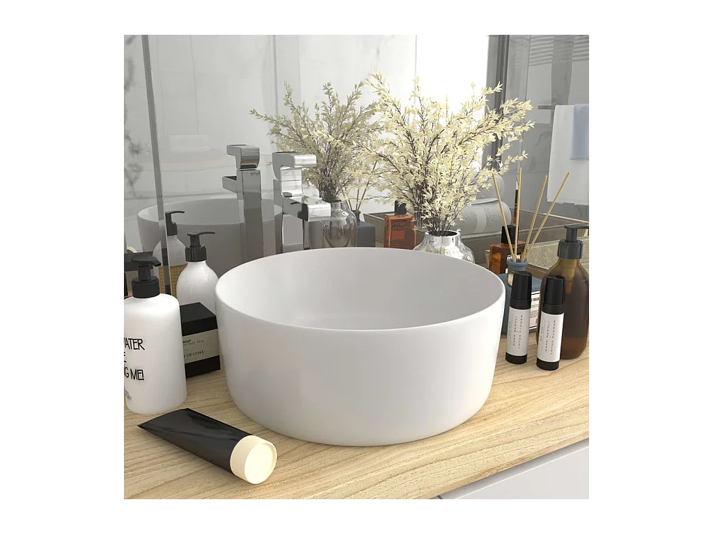 Lavabo rond-Vasque à poser-Bac à laver de luxe Blanc mat 40x15 cm Céramique