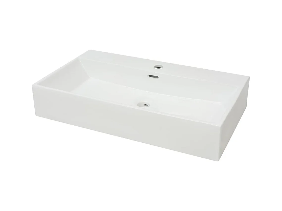 Lavabo salle de bain-Vasque avec trou de robinet en céramique Blanc 76x42,5x14,5 cm