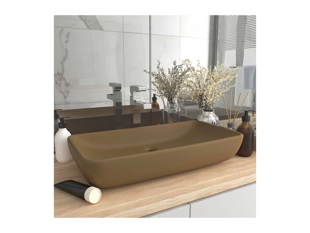Lavabo salle de bain-Lavabo de luxe rectangulaire Crème mat 71x38 cm Céramique