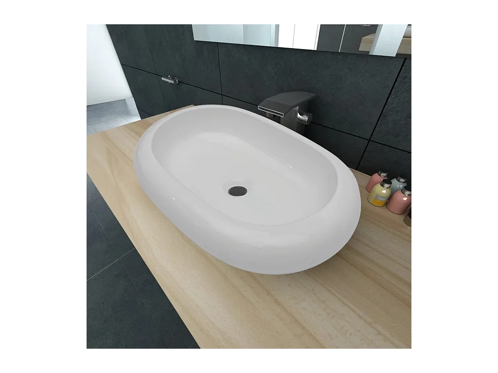 Lavabo salle de bain-Vasque à poser en forme ovale Céramique 63 x 42 cm Blanc