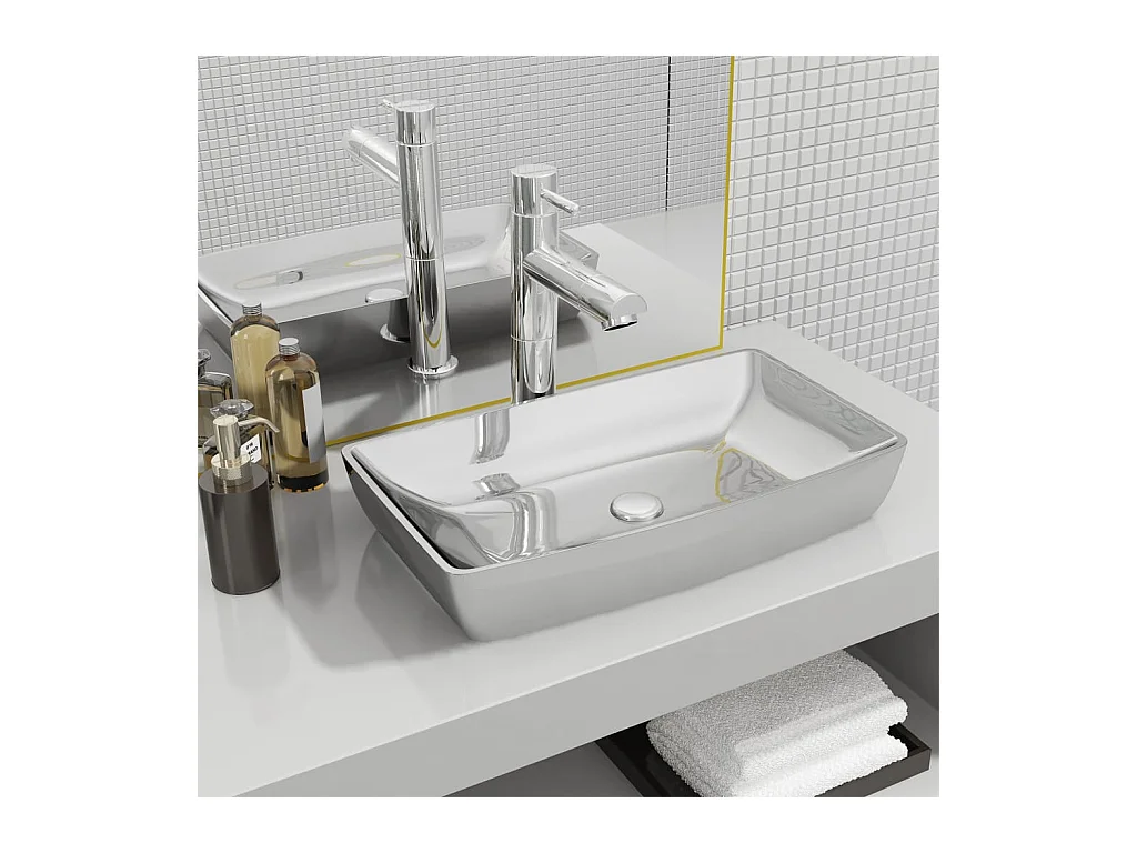 Lavabo salle de bain-Vasque à poser 71 x 38 x 13,5 cm Céramique Argenté