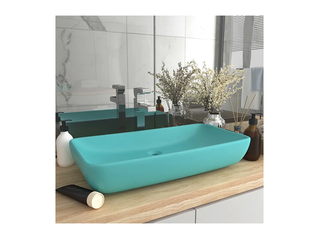 Lavabo salle de bain-Lavabo de luxe rectangulaire Vert clair mat 71x38 cm Céramique