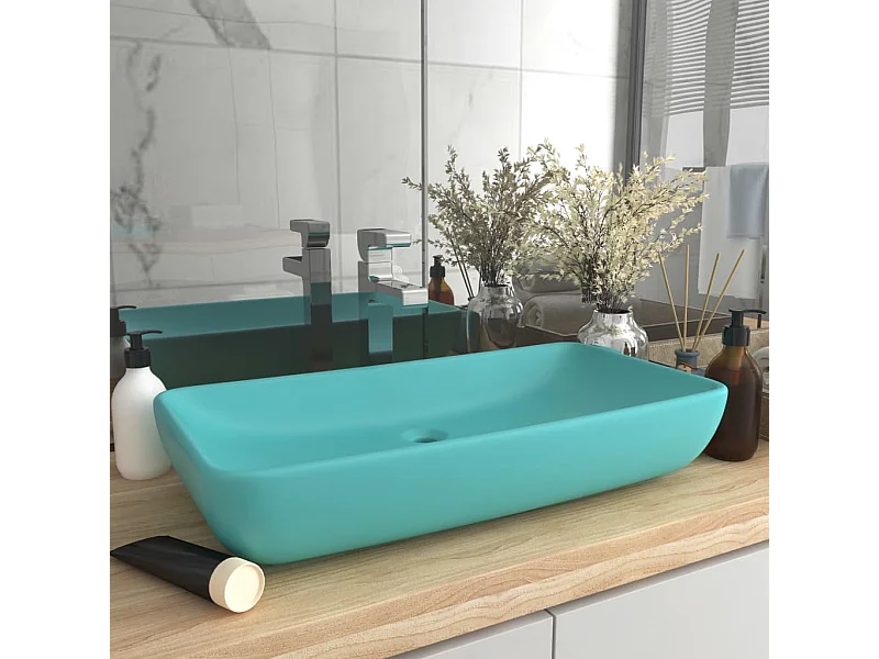 Lavabo salle de bain-Lavabo de luxe rectangulaire Vert clair mat 71x38 cm Céramique