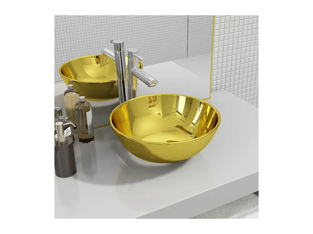 Lavabo salle de bain-Vasque à poser 28 x 10 cm Céramique Doré