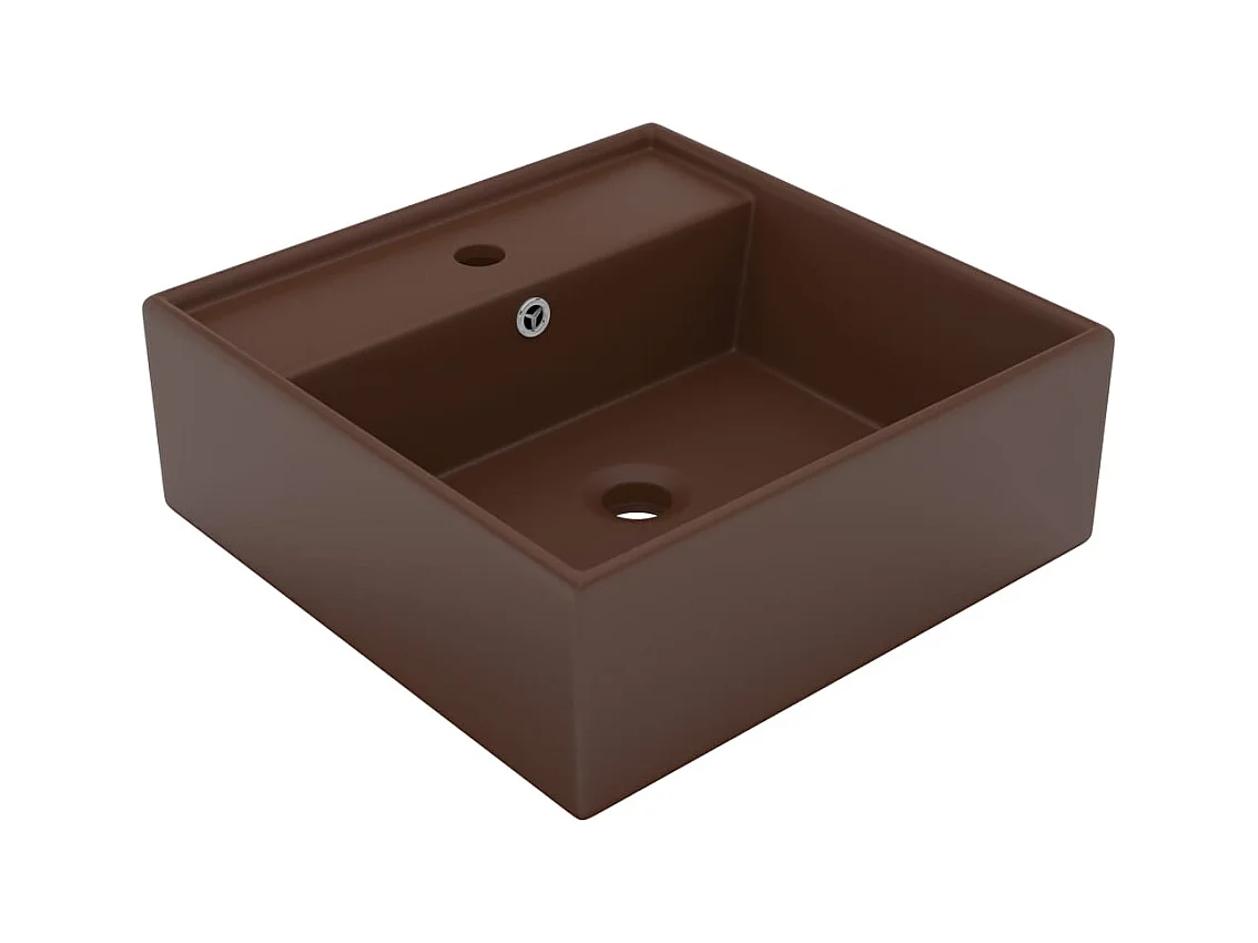 Vasque à poser-Lavabo carré à trop-plein Marron foncé mat 41x41 cm Céramique