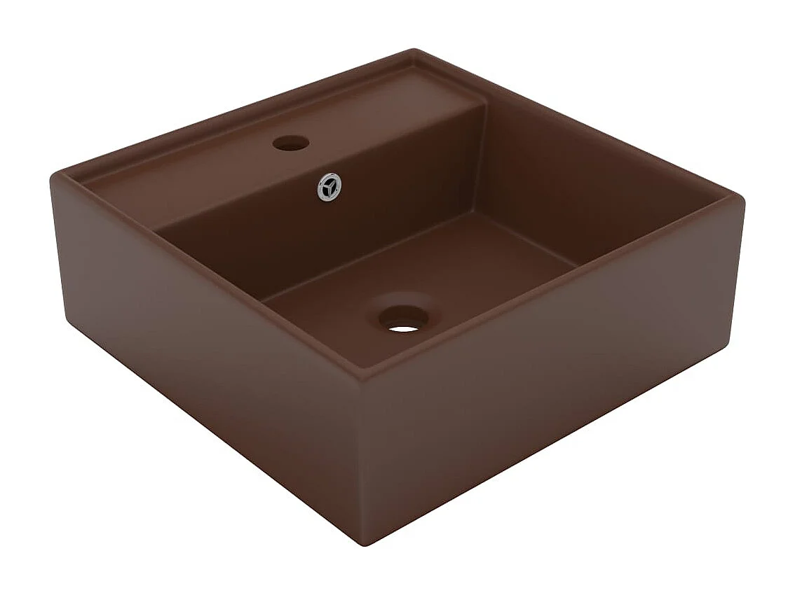 Vasque à poser-Lavabo carré à trop-plein Marron foncé mat 41x41 cm Céramique