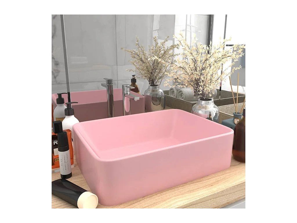 Lavabo salle de bain-Lavabo de luxe Rose mat 41x30x12 cm Céramique