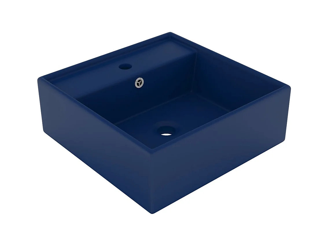 Vasque à poser-Lavabo carré à trop-plein Bleu foncé mat 41x41 cm Céramique